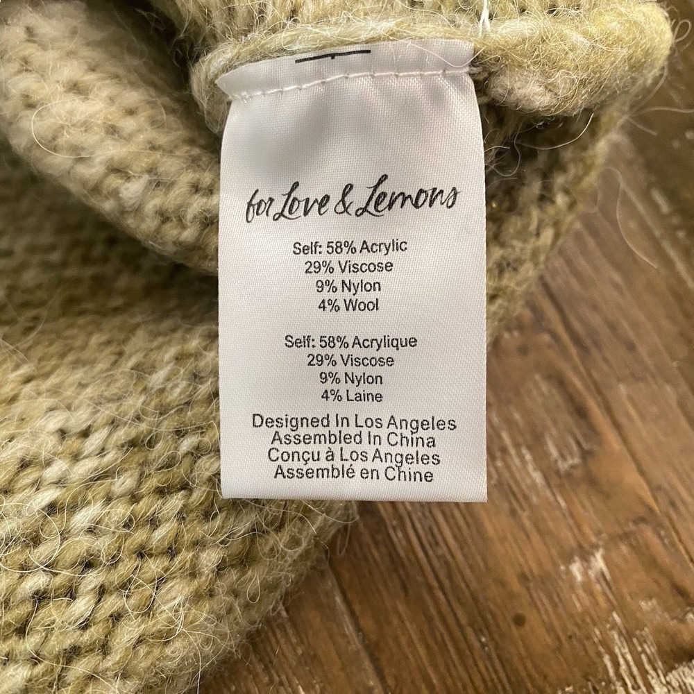 FOR LOVE & LEMONS Sweater Womens S Cropped Twist Sage & Yellow NEW - Picture 12 of 13